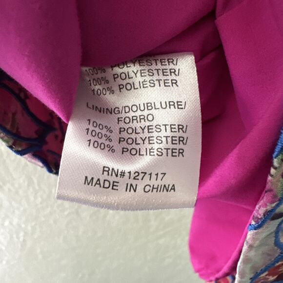 Badgley Mischka Pink Blue Floral Mini Flutter Bell Sleeve Cocktail Dress Size 4 - Picture 10 of 10